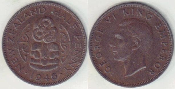 1946 New Zealand Half Penny (EF) A001550